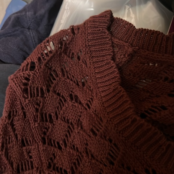 Women's Size Large LOFT Knit Tunic Sweater Eggplant/Maroon - Picture 5 of 7